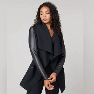 SPANX Faux Leather Convertible Jacket Black Coat Open Front Snap Womens 3X